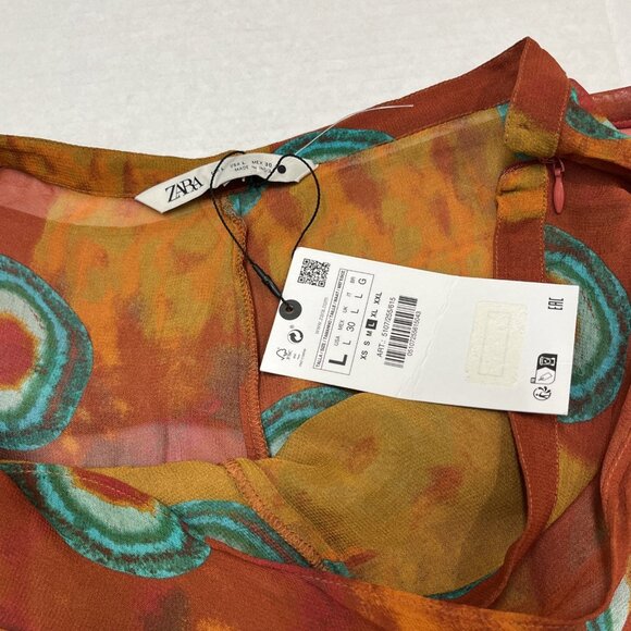 Zara Pareo Pants Womens L Semi Sheer Wrap Wide Leg Chiffon Aztec Boho Hippie - Picture 8 of 10